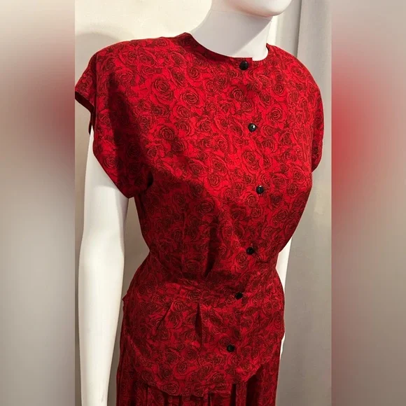 Rare 1980’s Vintage Componix Sz 5/7 Red Rose Floral Set Cottagecore Whimsigoth - Picture 3 of 10